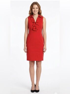 Sandra Darren Sleeveless Red Ruffle Sheath Dress Size 6